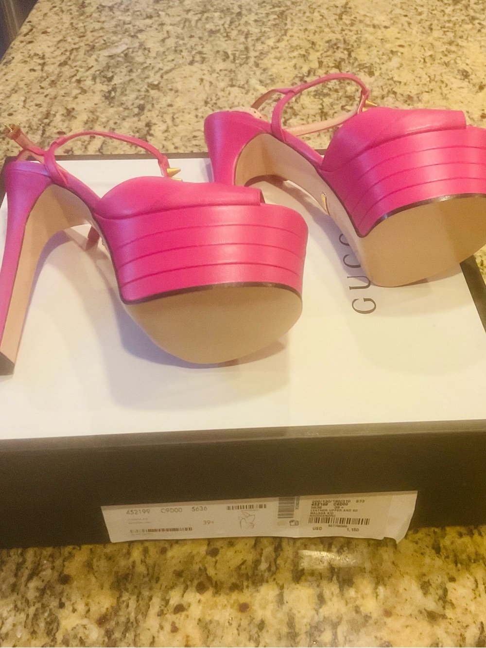 Gucci Hot Pink Platform Peep-Toe Sandals with Gold Accents - Picture 2 of 3
